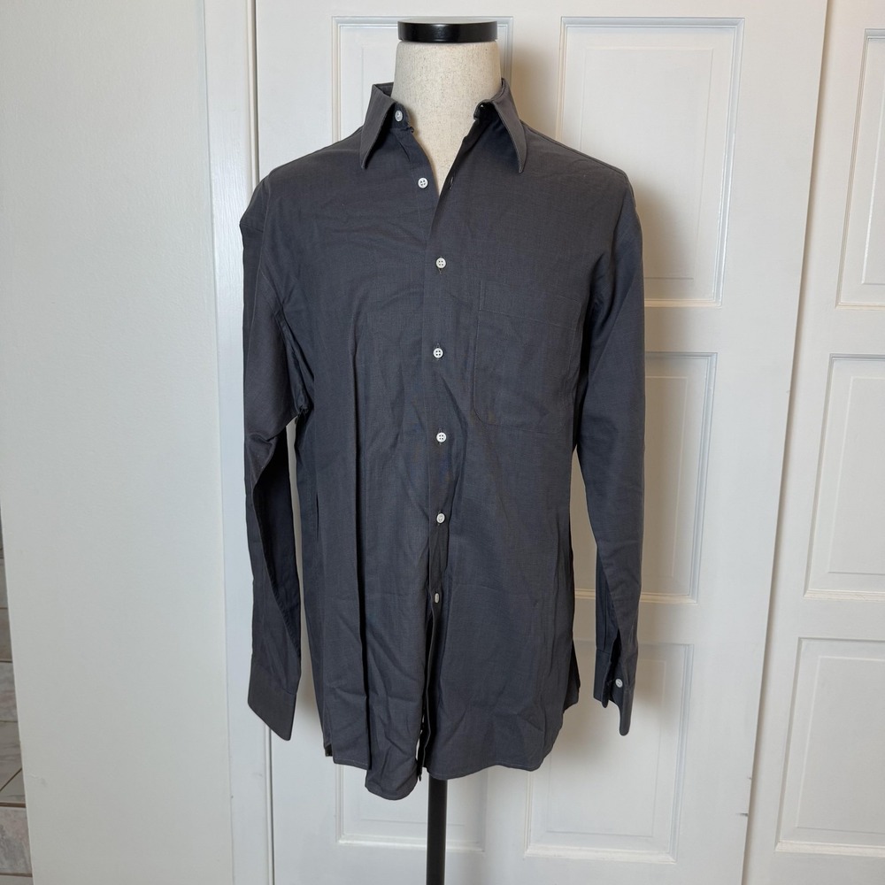 Ermenegildo Zegna Shirt Mens‎ Large Gray Check Button Down Made Italy Cotton